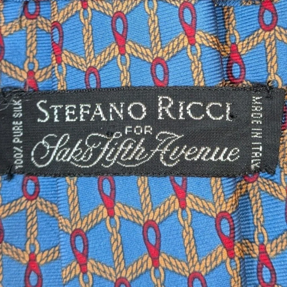 Stefano Ricci For Saks Fifth Avenue‎ $350 Silk Tie Blue Rope Chain Made in Italy